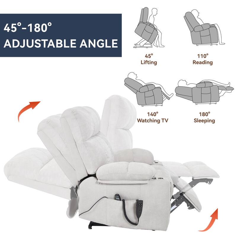 Power Lift Recliner Chair with Massage & Heat – 350 lbs Capacity, Dual Motor, 8-Point Vibration, Lumbar Heating, Cup Holders