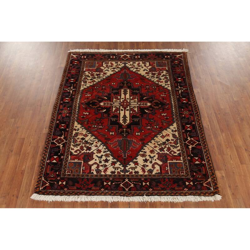 Geometric Heriz Persian Area Rug Handmade Wool Carpet - 5'0"x 6'3"