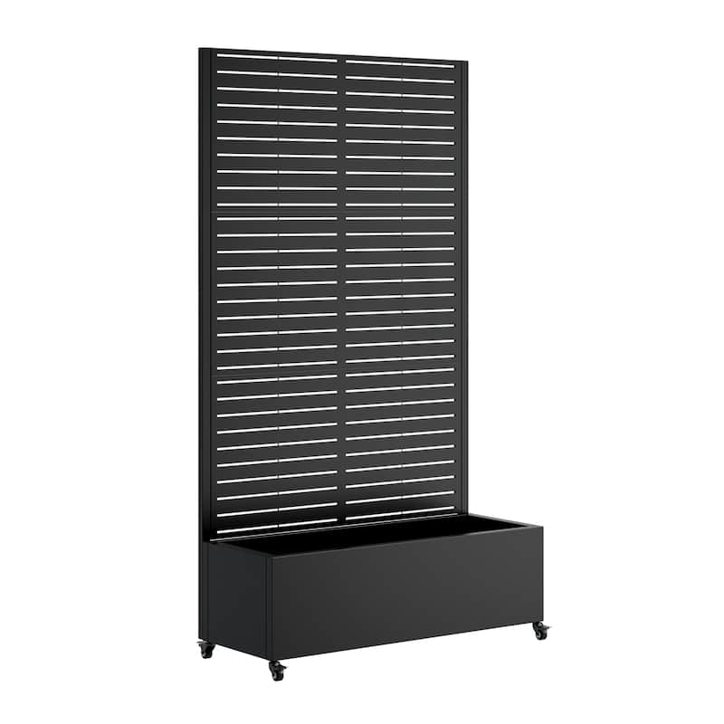Metal Planter Box with 4 Wheels and Privacy Screen for Climbing Plants