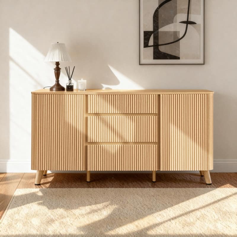 Spruce & Spring 62-Inch Sideboard Cabinet Modern Buffet Cabinet with Storage - Oak