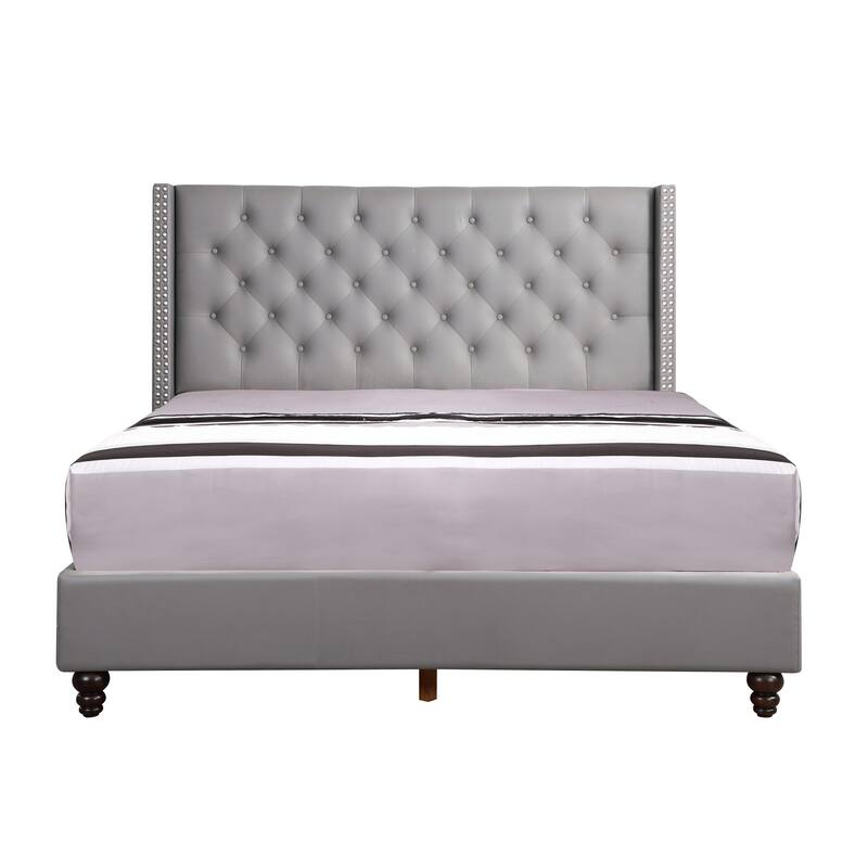 Light Grey Queen Upholstered Bed with Transitional Style