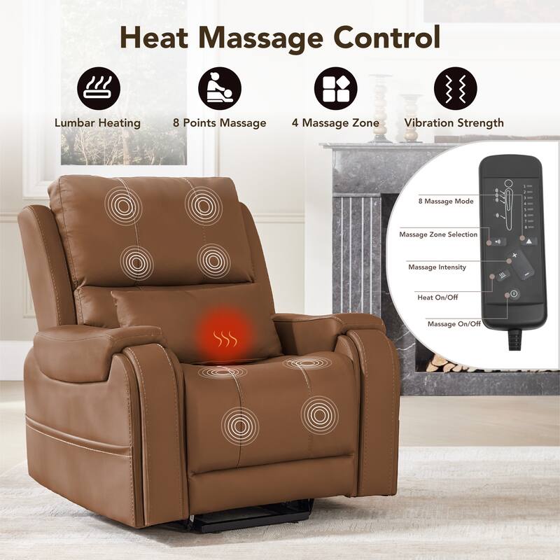 Spruce & Spring Leather Lift Recliner Chair for Elderly with Heat and Massage