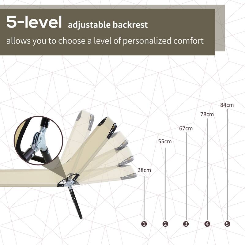 Foldable Outdoor Chaise Lounge Chair, 5-Level Reclining Camping Tanning Chair