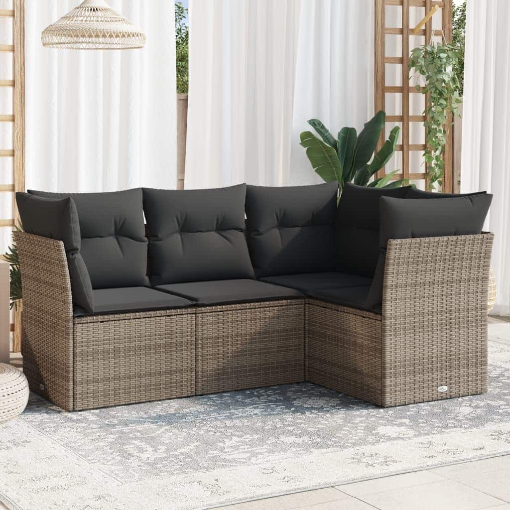 vidaXL Garden Sofa Set Grey PE Rattan 4 Piece Set Modular - 24.4 x 24.4 x 27.2