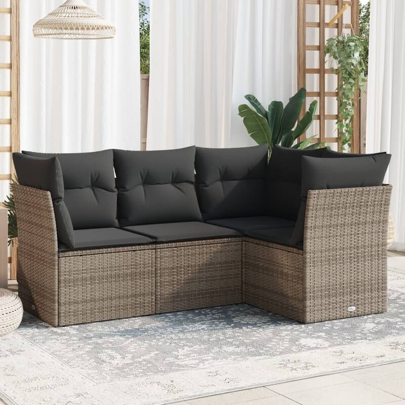 vidaXL Garden Sofa Set Grey PE Rattan 4 Piece Set Modular - 24.4 x 24.4 x 27.2