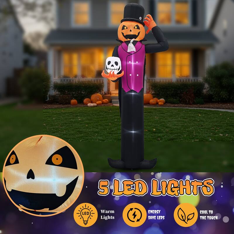 12 Feet Halloween Inflatable Pumpkin Man with Skull LED Lights for Outdoor or Indoor Decoration