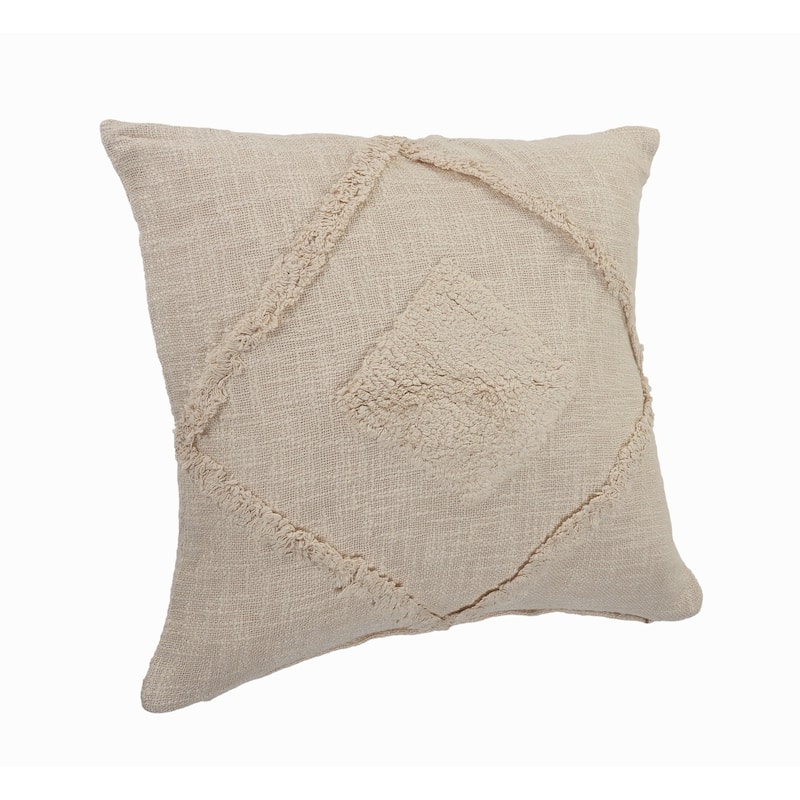 Sevita Heartham Farmhouse Beige Shag Diamond Cotton Decorative Throw Pillow Cover