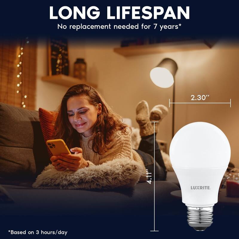 Luxrite A19 LED Light Bulb 9.5W=75W 2700K 1100LM Non-Dimmable E26 Base Damp Rated ETL Listed 48 Pack - Warm White 2700K