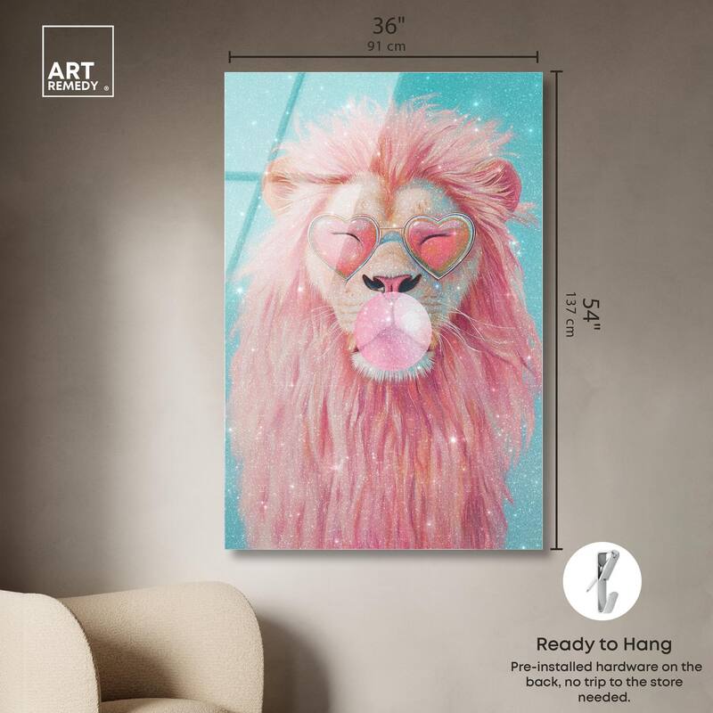 Pastel Lion Bubblegum Acrylic by Art Remedy, Ready to Hang