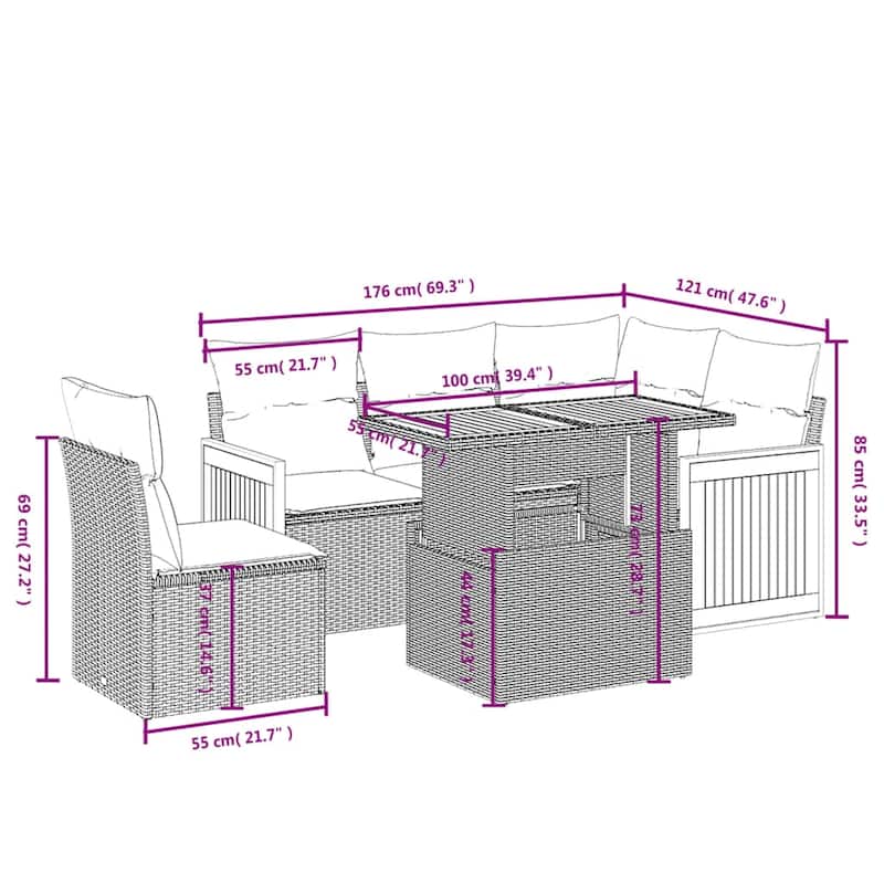 vidaXL Patio Sofa Set with Cushions Outdoor Furniture 6 Piece Poly Rattan