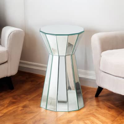 HomeRoots 22" Silver Glass Round Mirrored End Table