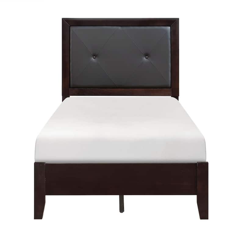 Elysee Espresso Faux Leather Upholstered Tufted Bed - Twin
