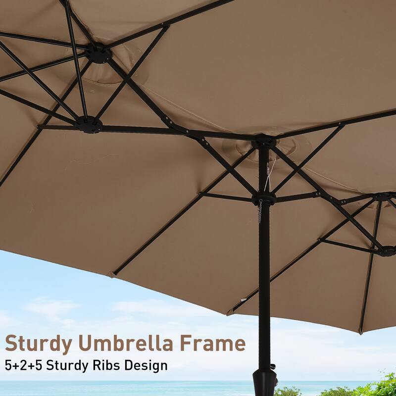 Ainfox 10ft Solar Patio Umbrella 40 LED Lighted and Umbrella Base, Strip Lights Outdoor Market Table Umbrella