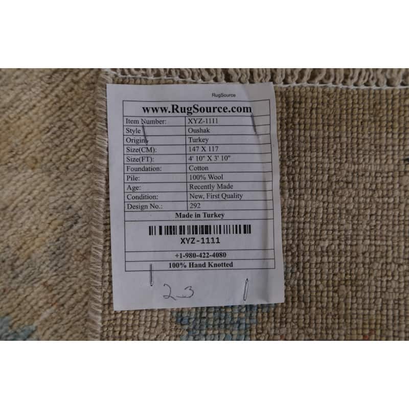 Muted Oushak Turkish Oriental Area Rug Wool Hand-knotted Foyer Carpet - 3'10" x 4'10"