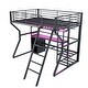 preview thumbnail 10 of 13, Full Size Metal Gaming Bed with Built-in Desk, Open Wardrobe and LED, Multiple Storage Loft Bed Frame with Ladder