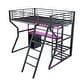 preview thumbnail 12 of 12, Full Size Metal LED Gaming Loft Bed with Built-in Desk & Open Wardrobe