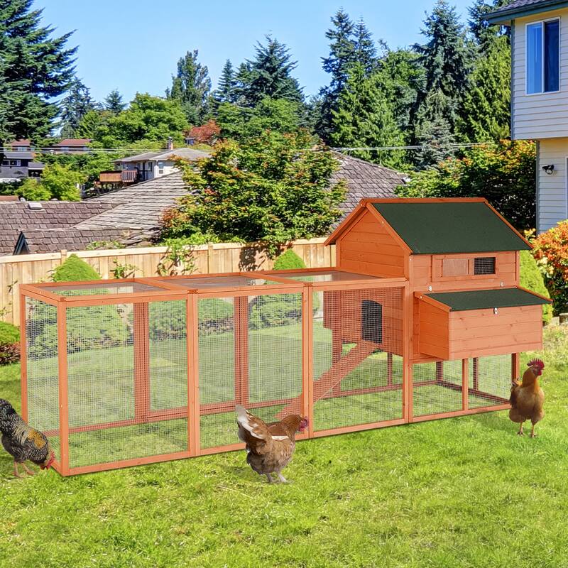 PawHut XL Solid Wood Deluxe Outdoor Lockable Chicken Coop Kit with Nesting Box and Run, Orange