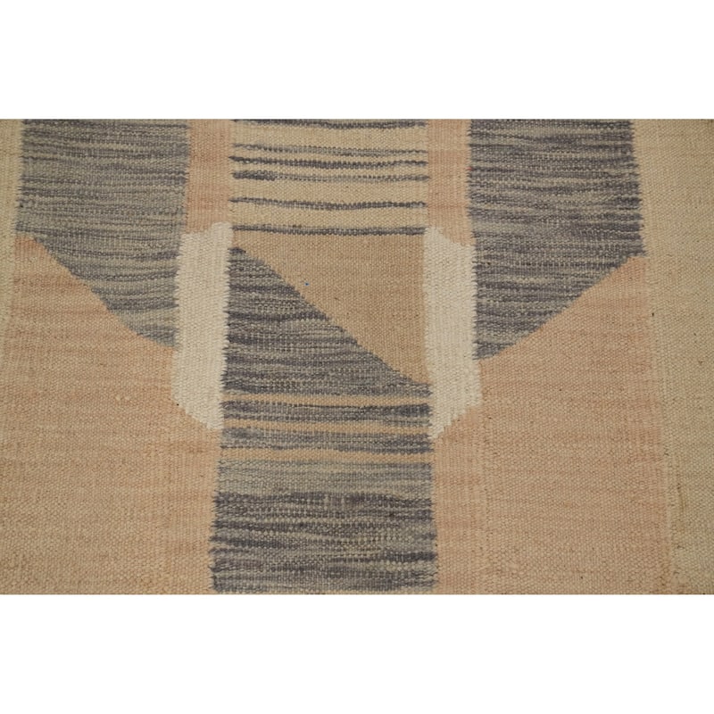 Hand Woven Oriental 100% Wool Carpet Southwestern Modern Multi-Colored Kilim Runner Rug - 9' 8'' X 2' 8''