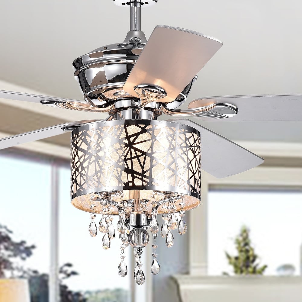 Garvey 5-blade 52-inch Chrome Ceiling Fan with 3-Light Crystal Chandelier (Remote Controlled)