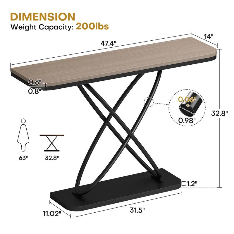 47.4" Industrial Console Table for Entryway Sofa Table - 47.4"L x 14"W x 32.8"H