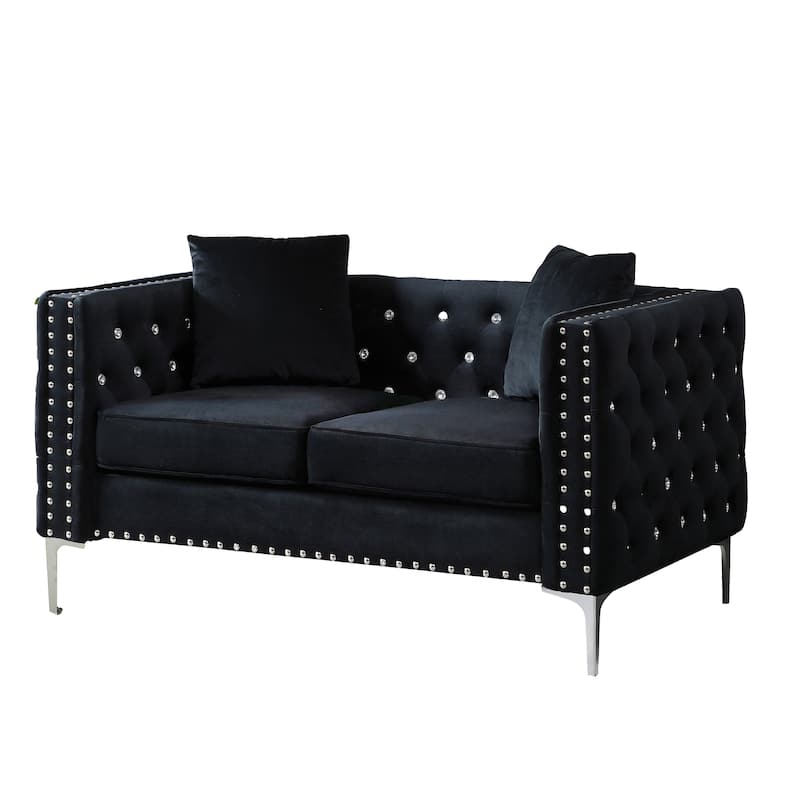 2 Piece Velvet Sofa Set Tufted Back Sofa and Loveseat with Jeweled ...