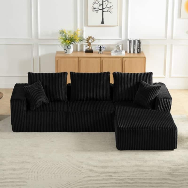 103.5" Corduroy Modular Upholstered Compressed Sectional Sofa with Deep Seat