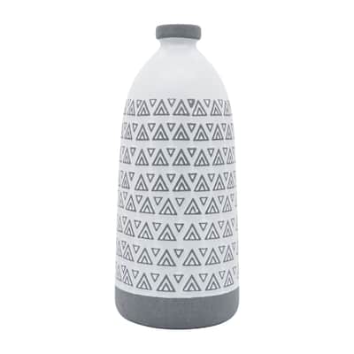 Stone Ceramic Vase with Boho Textured and Carved Geometric Pattern