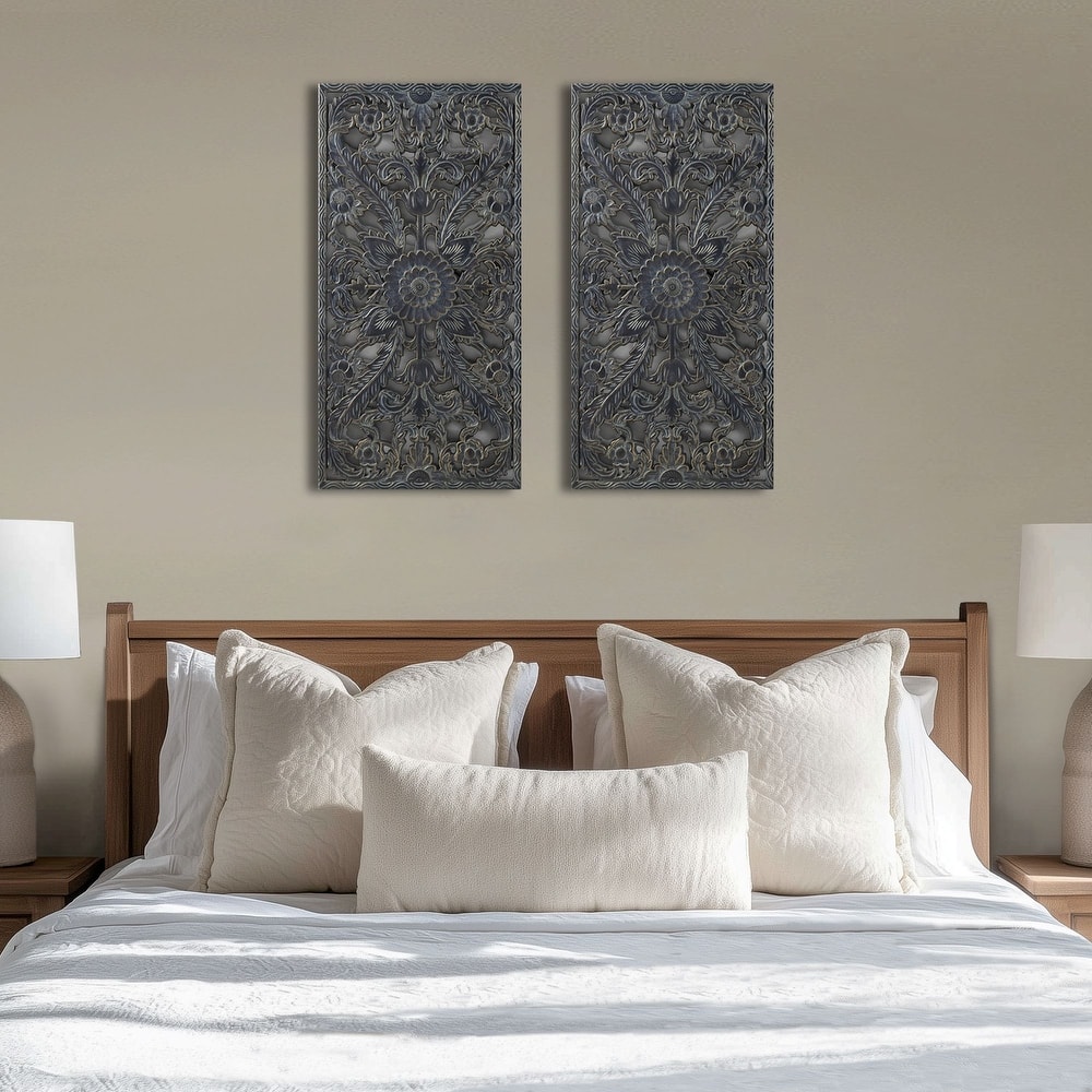 Madison Park Botanical Panel Distressed Carved Wood Wall Decor (Set of 2)