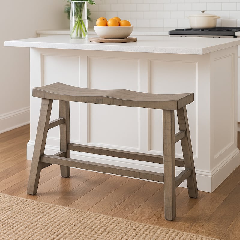 Rena Counter Height Bench, 33 Inch Light Brown Mahogany Wood Frame