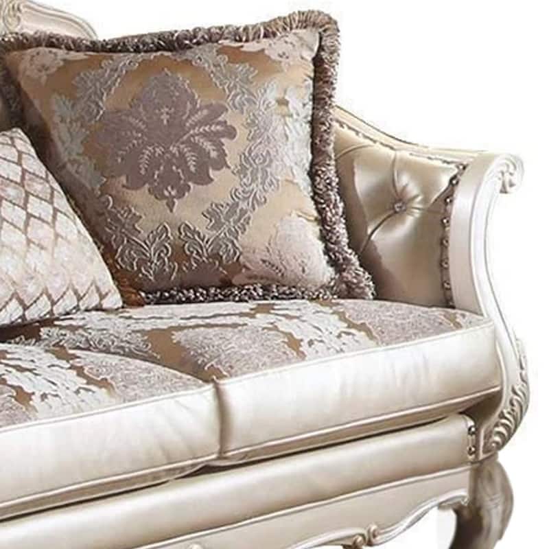 Leatherette Button Tufted Loveseat with Queen Anne Legs, Champagne Gold