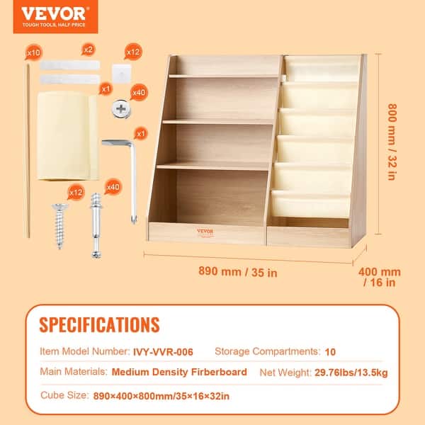 VEVOR 4-Tier Kids Wooden Bookshelf,for Kids Room, Playroom, Kindergarten, Nursery