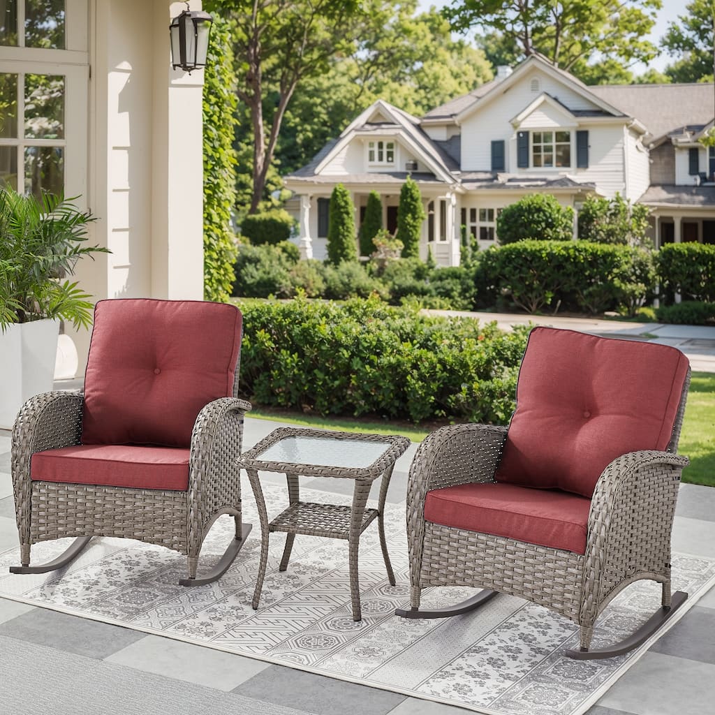 Outdoor Rocking Chair with Side Table Grey-Red - Grey