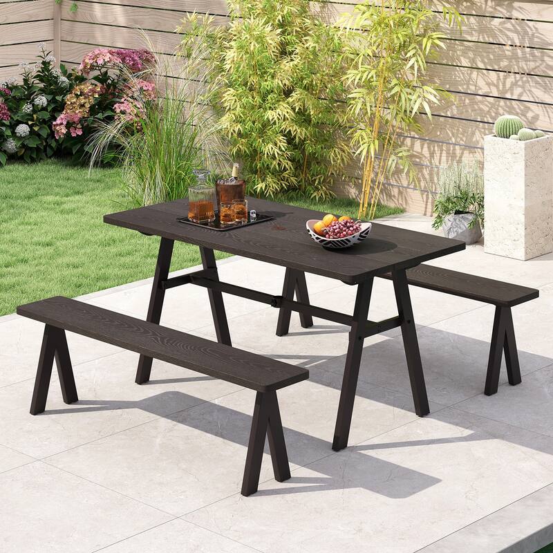Gymax 3-Person Outdoor Bench Set of 2 w/ 800 LBS Bearing Capacity for