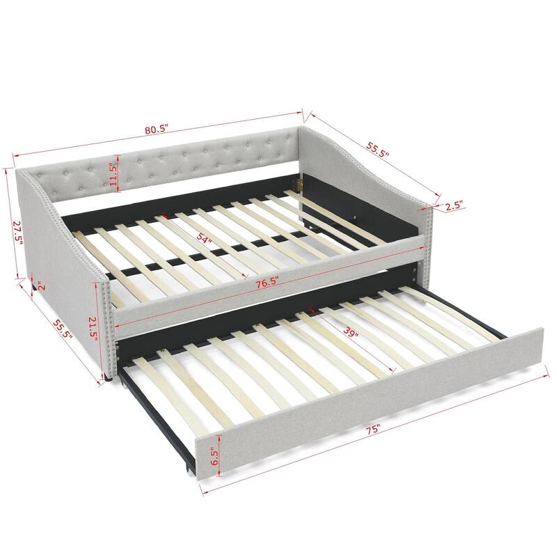 Button Tufted Sofa Bed with Pull Out Bed & Nailhead Decorative Arms