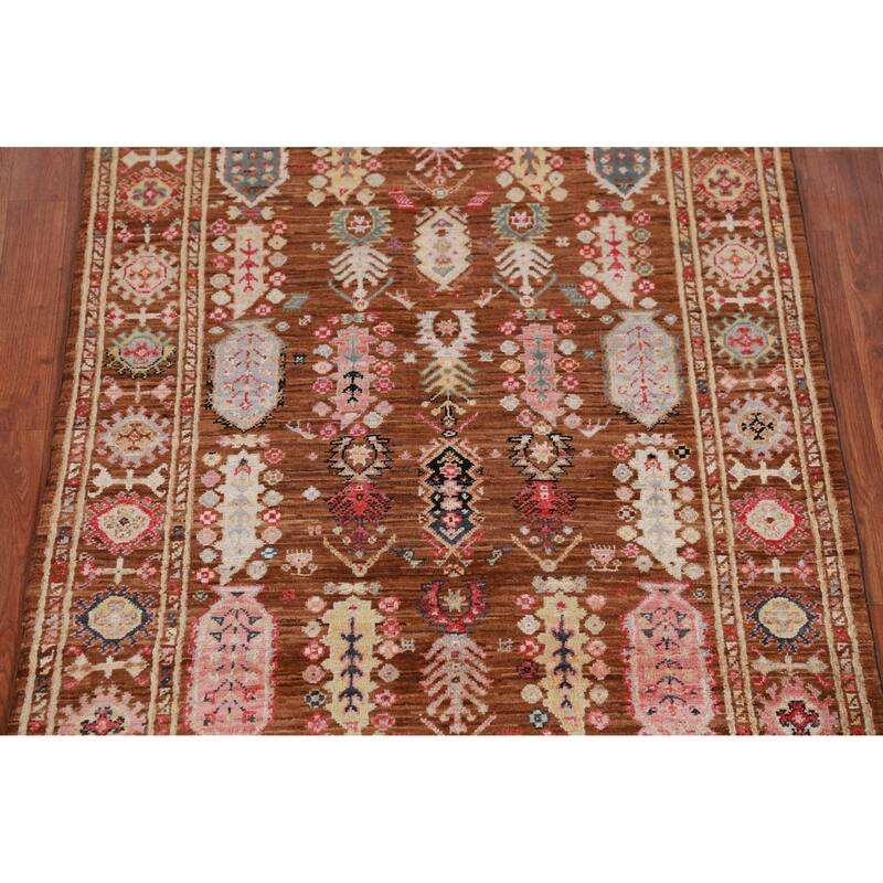 Hand Knotted Oriental 100% Wool Carpet Transitional Geometric Brown Oushak Area Rug - 4' 10'' X 3' 5''