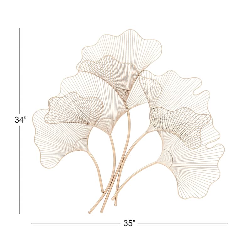 Metal Floral Wire Cutout Ginkgo Leaf Home Wall Decor - Copper or Gold- Roche River Decor