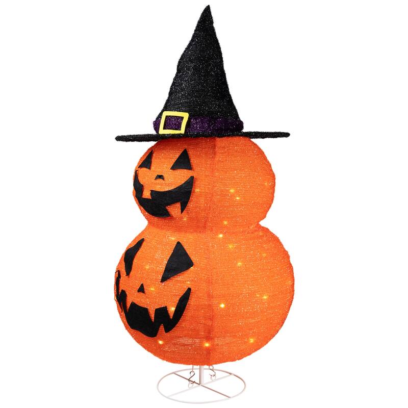 34" Pop-up Jack-O-Lanterns with Witch's Hat Outdoor Halloween Decoration