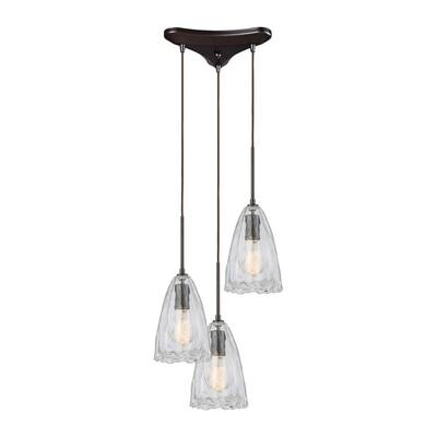 Hanson Esplanade - Three Light Triangular Pendant Oil Rubbed Bronze Finish with Clear Hand-Formed