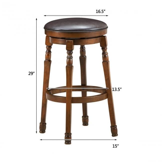 Set of 2 29" Swivel Leather Padded Dining Bar Stool - 16.5" x 16.5" x 29"(L x W x H)