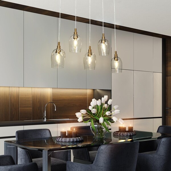 Denan Modern Contemporary Transitional 5 Lights Gold Cluster Linear Chandelier Island Pendant Lights Bar for Dining Room