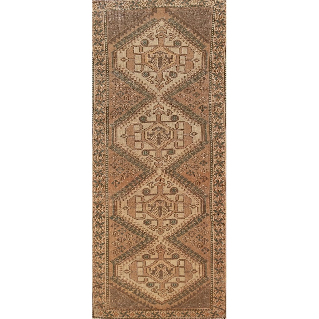 Geometric Bakhtiari Persian Runner Rug Handmade Wool Carpet - 3'4"x 9'6"