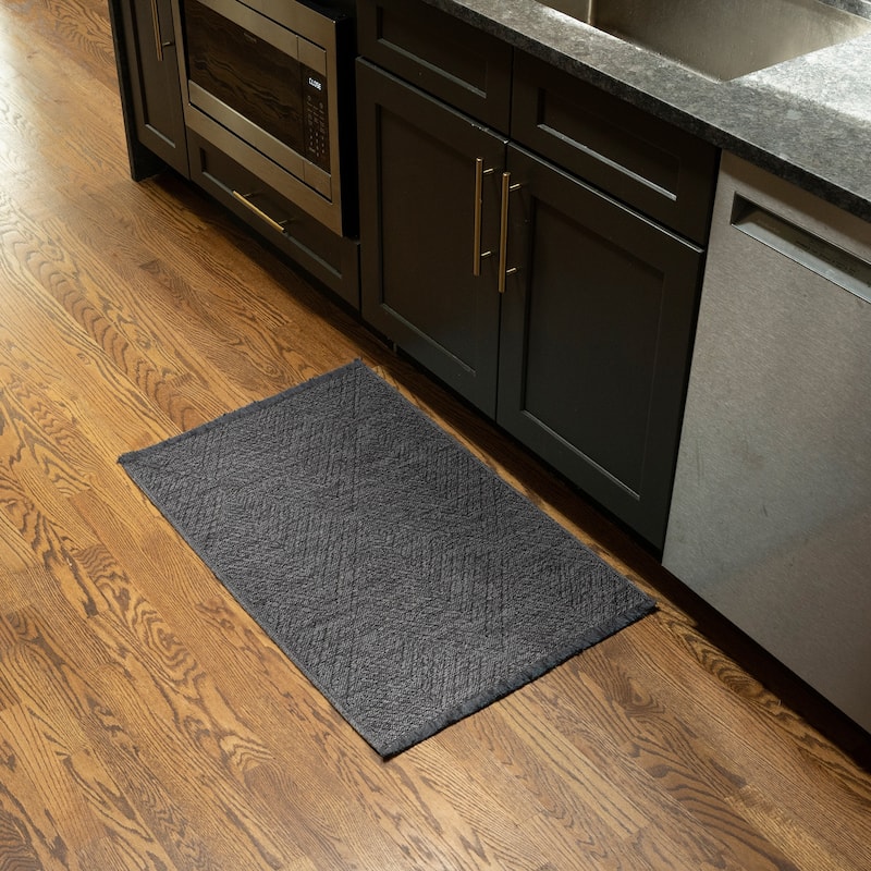 Alameda Solid Color Chevron Machine Washable Indoor Area Rug - 2' x 3' - Dark Gray/Ash