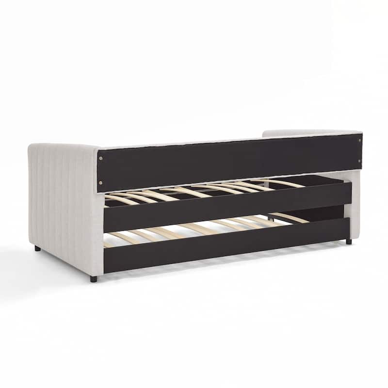 Vertical Stripes Daybed with Trundle Upholstered Sofa Bed