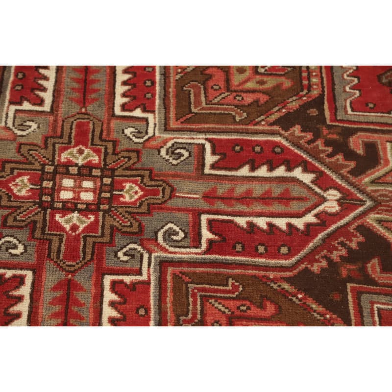 Hand Knotted Oriental 100% Wool Carpet Traditional Medallion Oranges & Rust Heriz Area Rug - 9' 11'' X 7' 2''