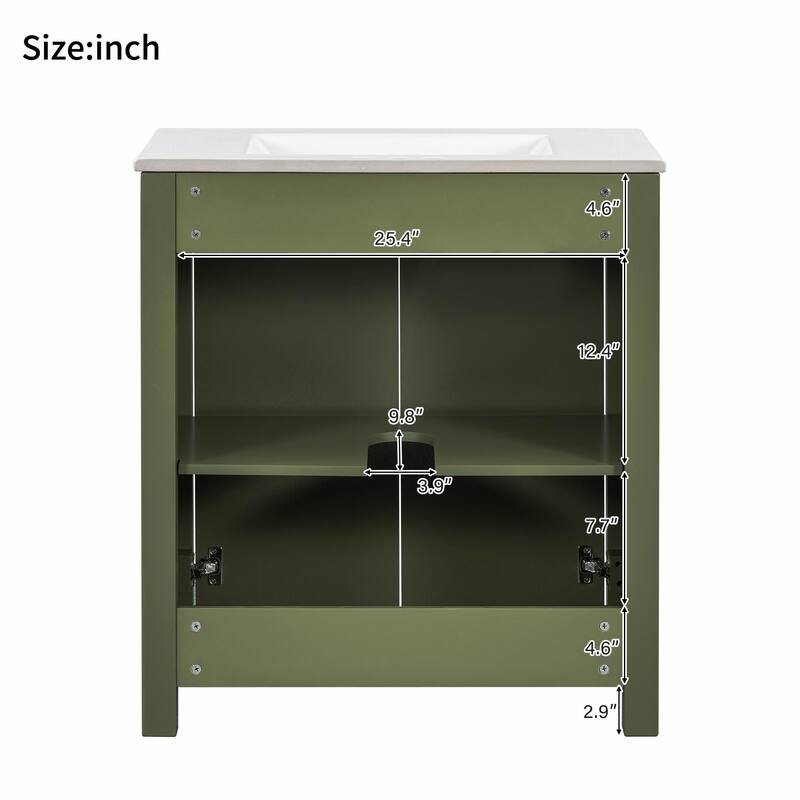 Vintage Style Bathroom Vanity Combo with Ceramic Sink and 2 Soft-close Doors