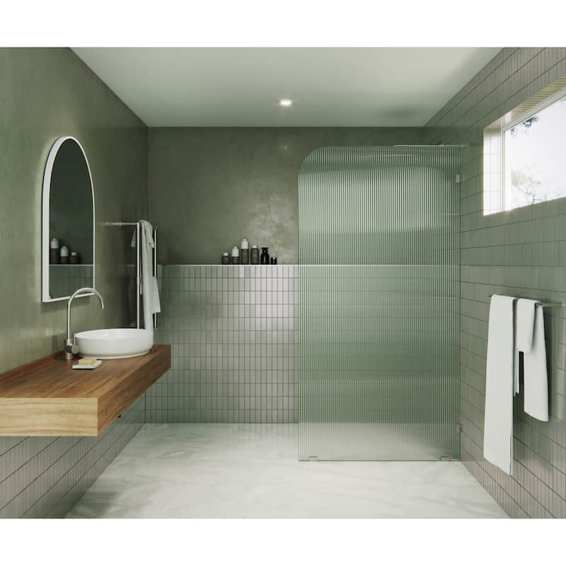 Glass Warehouse 40" x 78" Frameless Shower Door - Single Fixed Panel Fluted Frosted Radius
