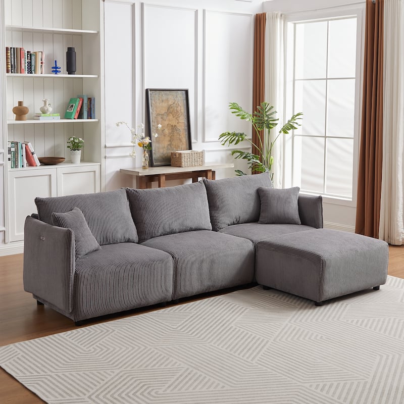 Modern Minimalist Corduroy Combination Sofa,with USB & C Charging Ports,Two Sets聽