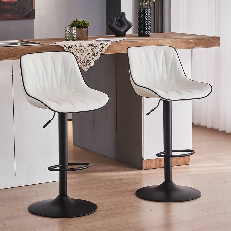 Adjustable Swivel Bar Stools Set of 2 Modern Upholstered Counter Stools - White