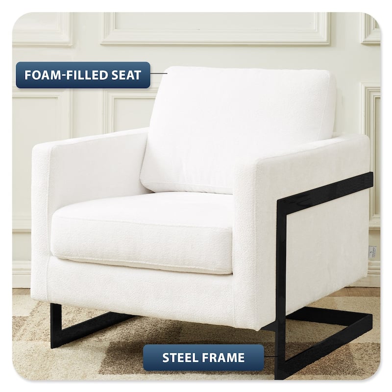 LeisureMod Lincoln Upholstered Accent Armchair with Black Steel Base