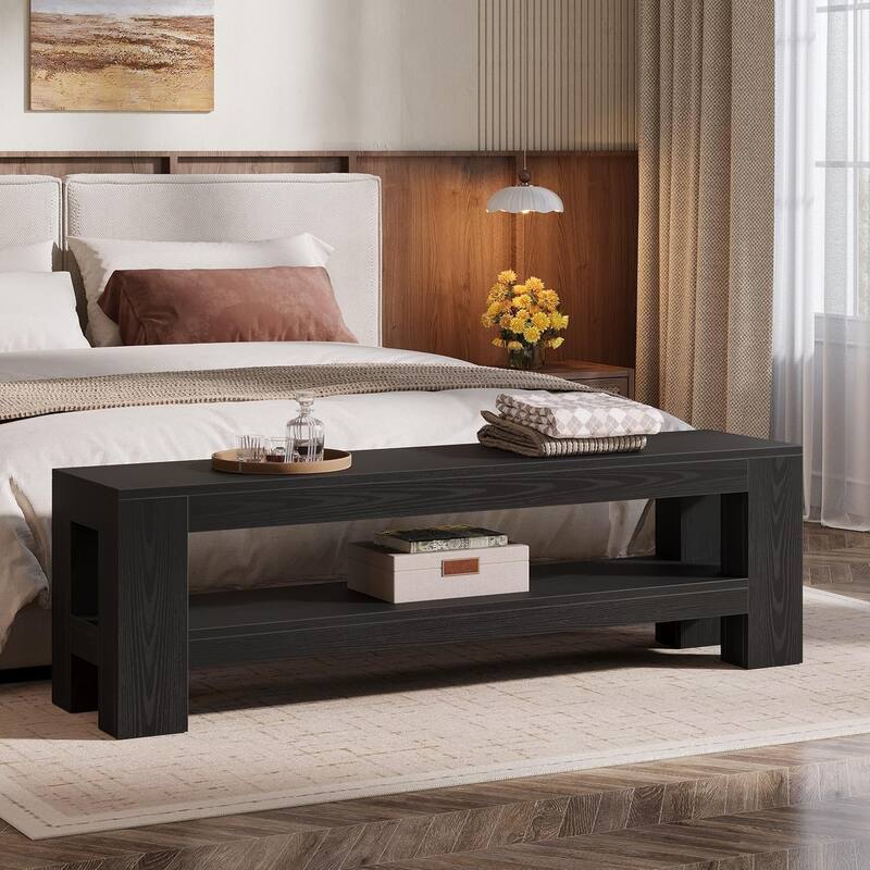 Wooden Entryway Bench with Storage Shelf, Console Shoe Bench, Hallway Kitchen End of Bed Accent Seat Storage Bench for Bedroom